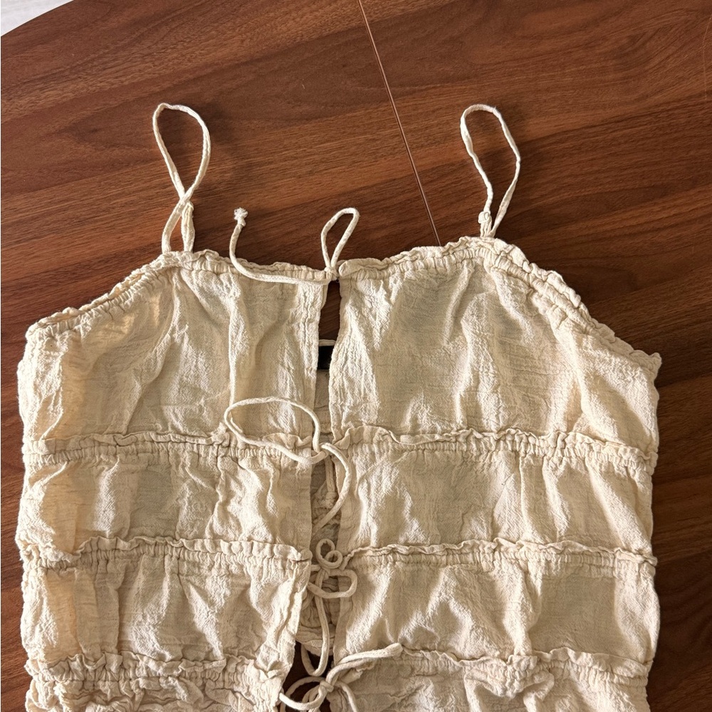 Cream Ruched Sleeveless Top
